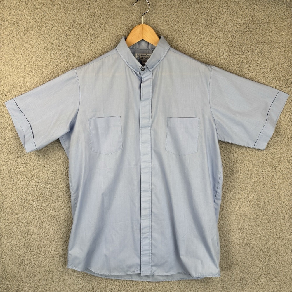 RJ Toomey Summer Comfort Clerical Neckband Shirt 16.5 Light Blue Clergy Made USA